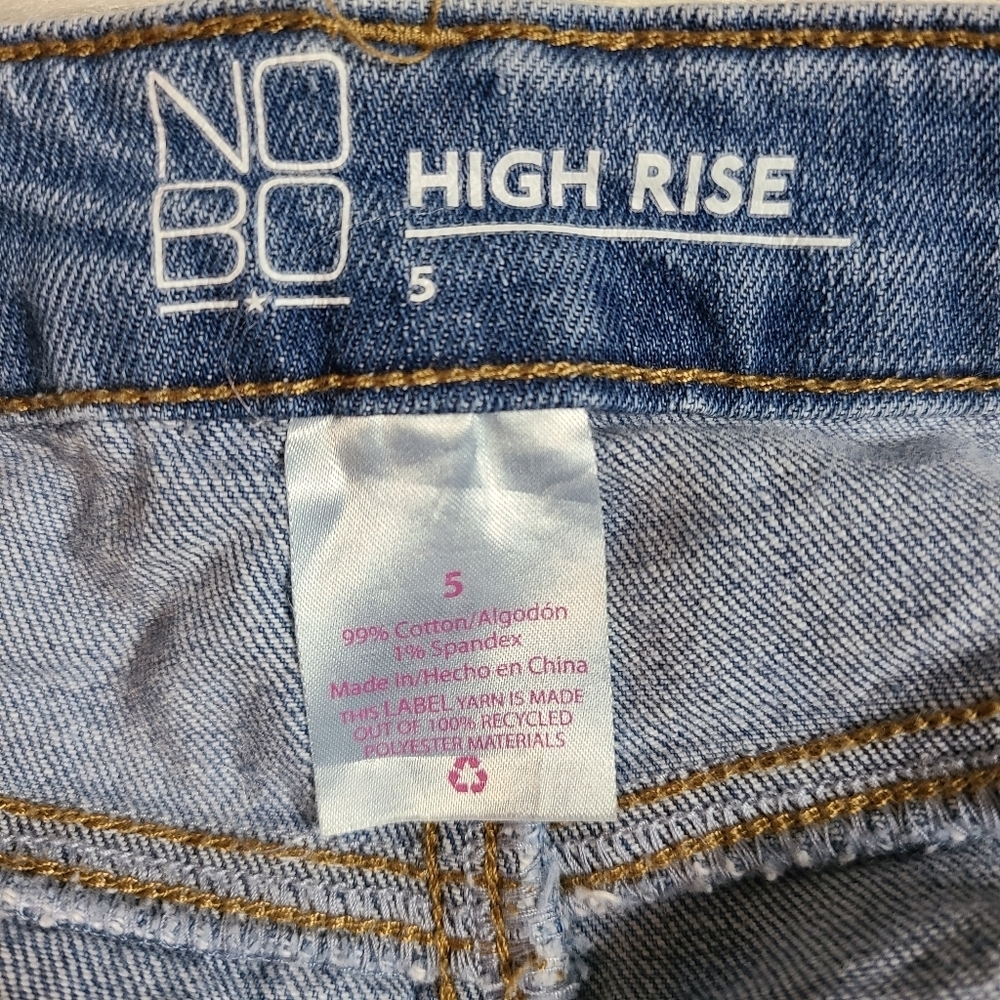 NOBO Cutoff Blue Denim Shorts Embroidered Rose Patch Button Fly 5 Junior Boho - Picture 3 of 9